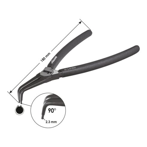 Pince VIGOR coudée pour circlips longueur totale : 180 mm