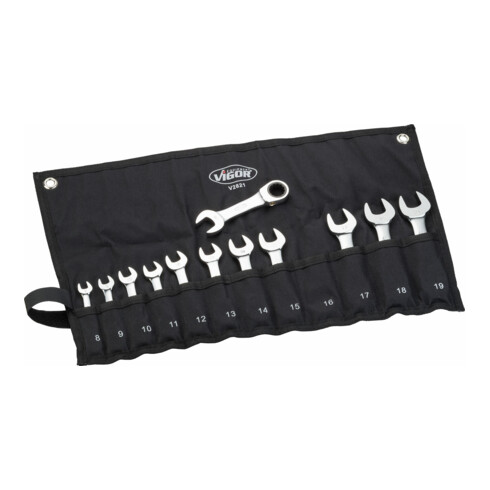 VIGOR Ratschen-Ring-Maulschlüssel-Satz, kurze Ausführung V2821 Anzahl Werkzeuge: 12