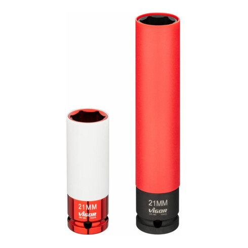 VIGOR Schlagschrauber Steckschlüsseleinsatz, lang, V5932, 1/2 Zoll (12,5 mm) Vierkant, Außen Sechskant Profil, SW 21 mm