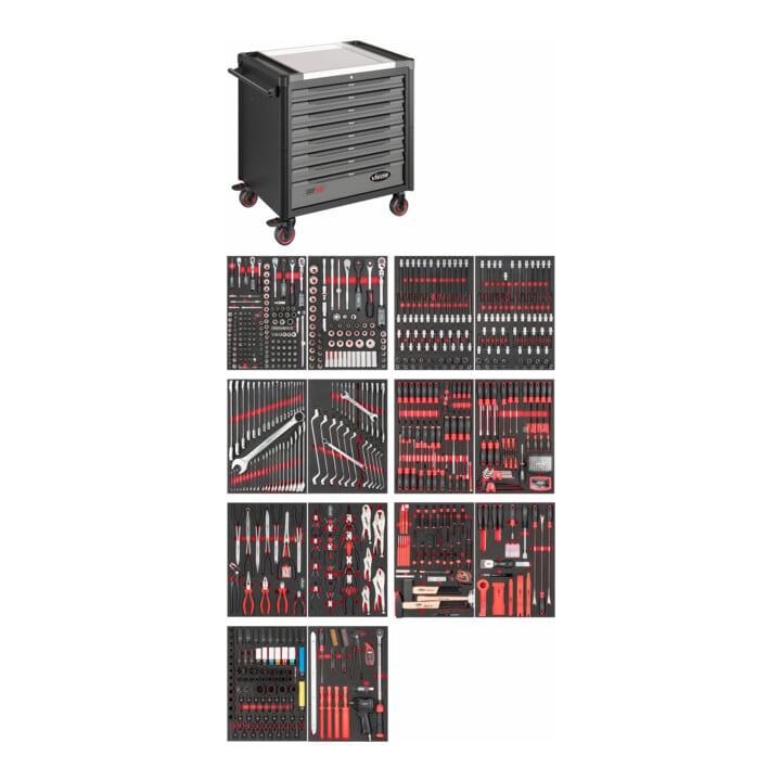 VIGOR Servante d’atelier Duo avec assortiment de 948 pièces