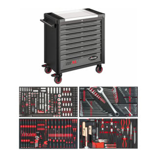 VIGOR Servante d'atelier séries XL plateau de travail en acier inoxydable avec assortiment