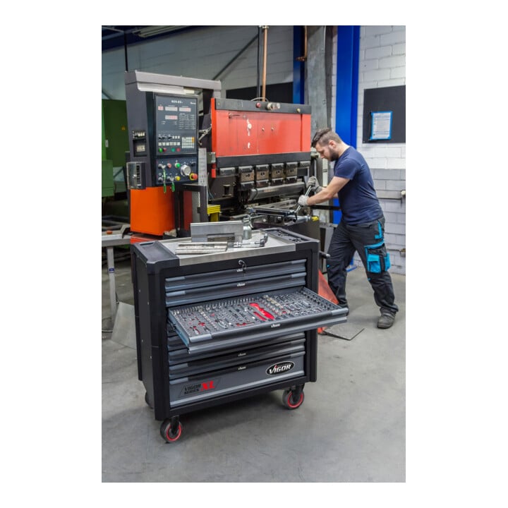 VIGOR Servante d'atelier séries XL plateau de travail en acier inoxydable avec assortiment