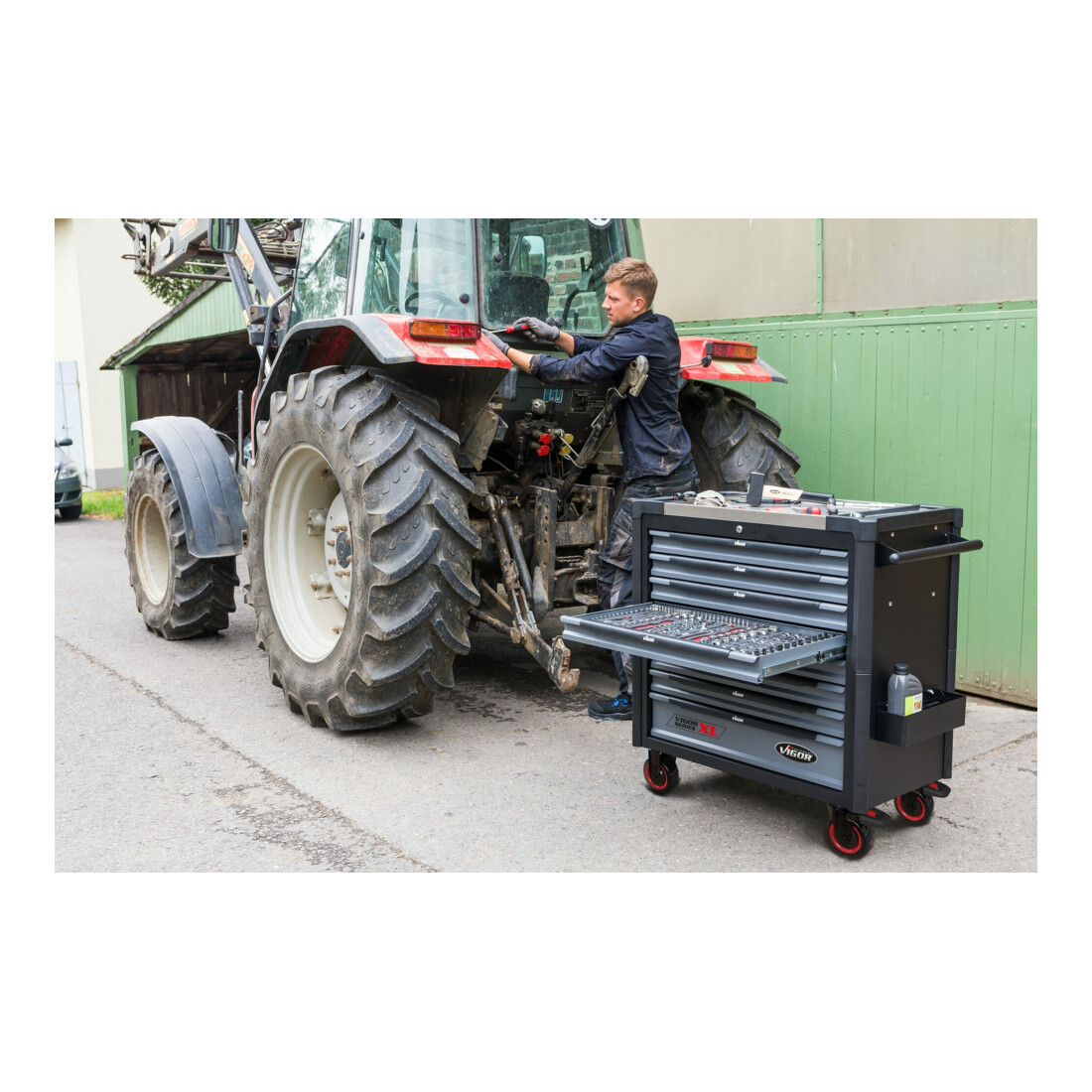 VIGOR Servante d'atelier séries XL plateau de travail en acier inoxydable avec assortiment