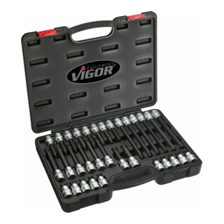 VIGOR Set bussole per giraviti TX V1917 quadro cavo 12,5 mm (1/2") profilo TX interno T20 - T70, 32pz.