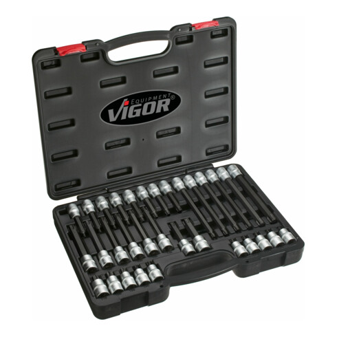 VIGOR Set bussole per giraviti TX V1917 quadro cavo 12,5 mm (1/2") profilo TX interno T20 - T70, 32pz.