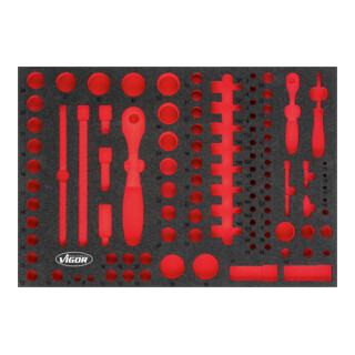 VIGOR Set de clés à douille 3/3+ avec insert en mousse souple 6,3 = 1/4" 12,5 = 1/2", vide V4514