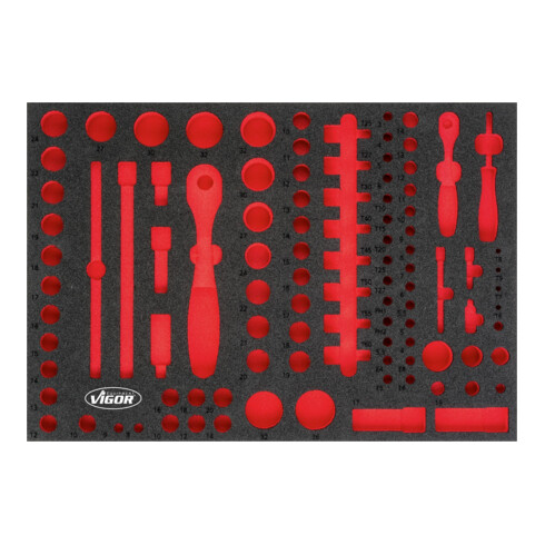 VIGOR Set de clés à douille 3/3+ avec insert en mousse souple 6,3 = 1/4" 12,5 = 1/2", vide V4514
