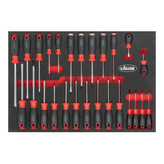 VIGOR Set de tournevis avec insert en mousse souple 3/3+ pour VW et AUDI V4588, 26 outils