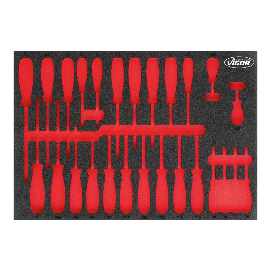 VIGOR Set de tournevis avec insert en mousse souple 3/3+, vide V4501