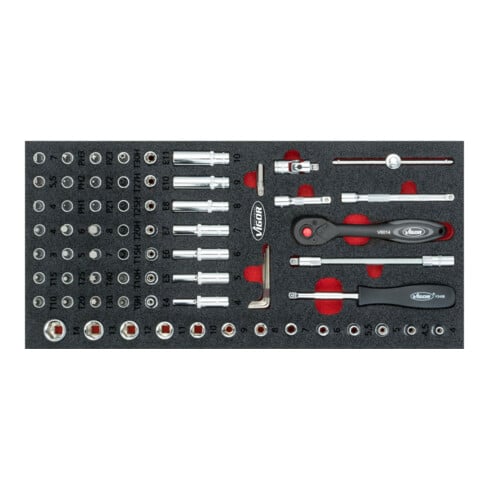 VIGOR Set di utensili per chiavi a bussola quadro interno di manovra 6,3 = 1/4" V4971, 67pz.