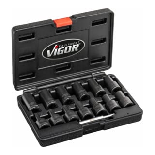 VIGOR Spiralnutenausdreher-Einsatz Satz, V2404N, 1/2 Zoll (12,5 mm) Vierkant, Außen Schraubenausdreher Profil, 6 – 19 mm