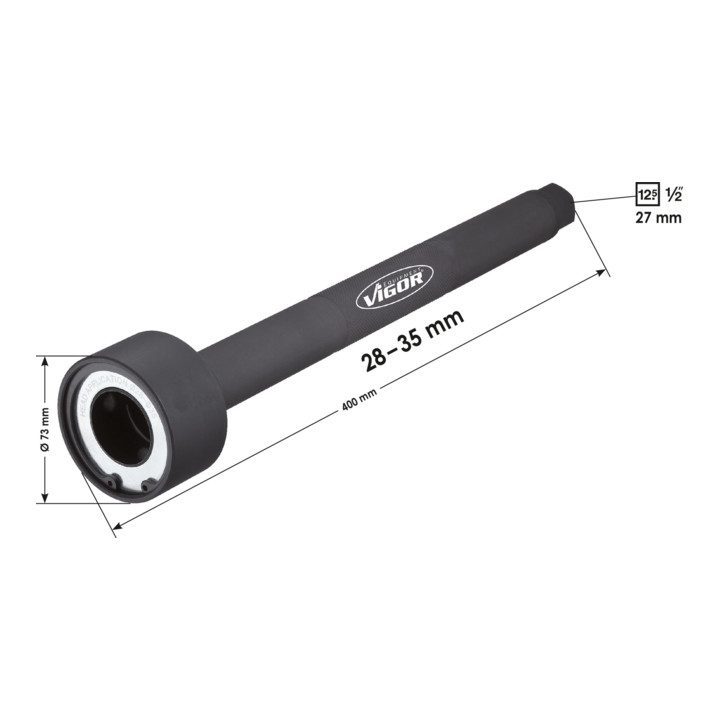 VIGOR Spurstangengelenk-Werkzeug, 28 - 35 mm V2684 Vierkant hohl 12,5 mm (1/2 Zoll) 27 mm Gesamtlänge: 400 mm