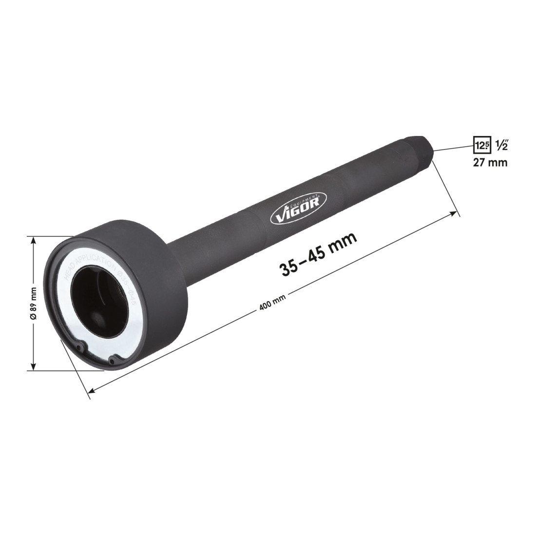VIGOR Spurstangengelenk-Werkzeug, 35 - 45 mm V2683 Vierkant hohl 12,5 mm (1/2 Zoll) 27 mm Gesamtlänge: 400 mm