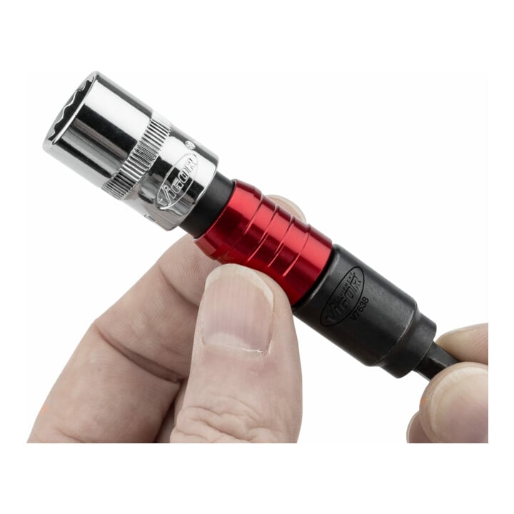 VIGOR Steckschlüssel Adapter, mit Gelenk, V7638, 1/4 Zoll (6,3 mm) Sechskant 3/8 Zoll (10 mm) Vierkant, 16 mm