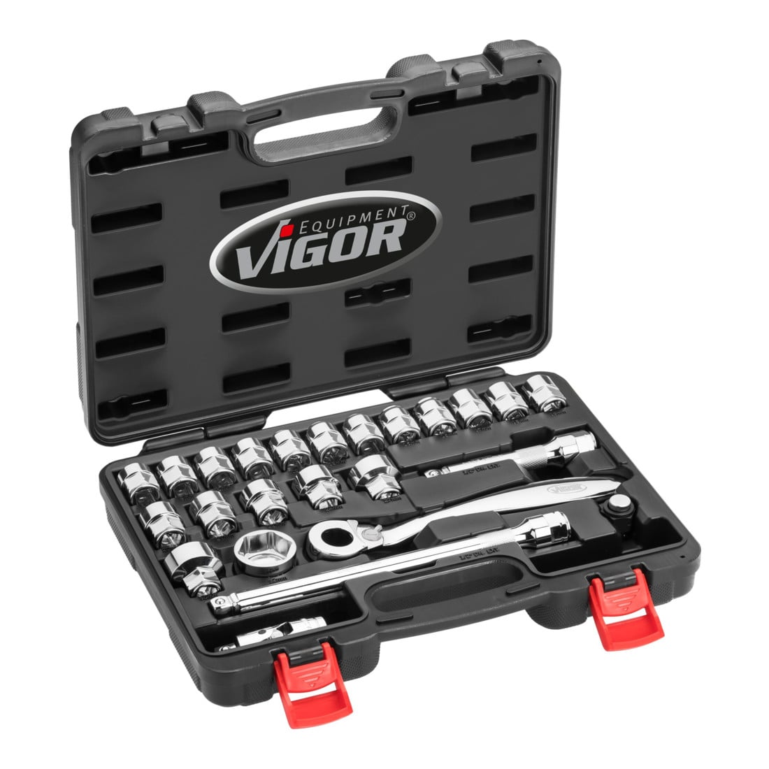 VIGOR Steckschlüssel Satz superflach V7202 Vierkant hohl 12,5 mm (1/2 Zoll) 5 – 32 24 teilig