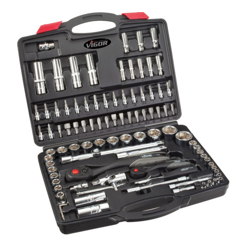 VIGOR Steckschlüssel-Satz V1706 Vierkant hohl 6,3 mm (1/4 Zoll), Vierkant hohl 12,5 mm (1/2 Zoll) Außen-Sechskant Profil, Innen TORX Profil, Kreuzschlitz Profil PH, Schlitz Profil, Pozidriv Profil PZ, Innen-Sec