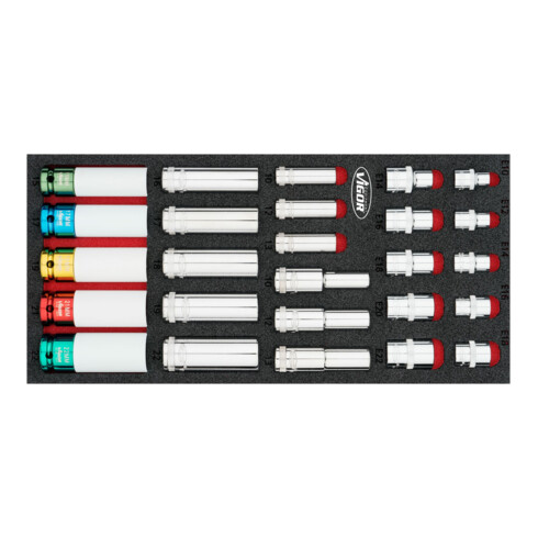 VIGOR Steckschlüssel Satz, V7323, 26-teilig, 10–22 · E10–E22