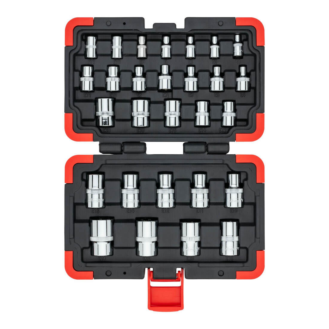 VIGOR T Steckschlüsseleinsatz Satz, V2687N, 1/4 Zoll (6,3 mm) Vierkant, 3/8 Zoll (10 mm) Vierkant, 1/2 Zoll (12,5 mm) Vierkant, 28-teilig, E4 – E24