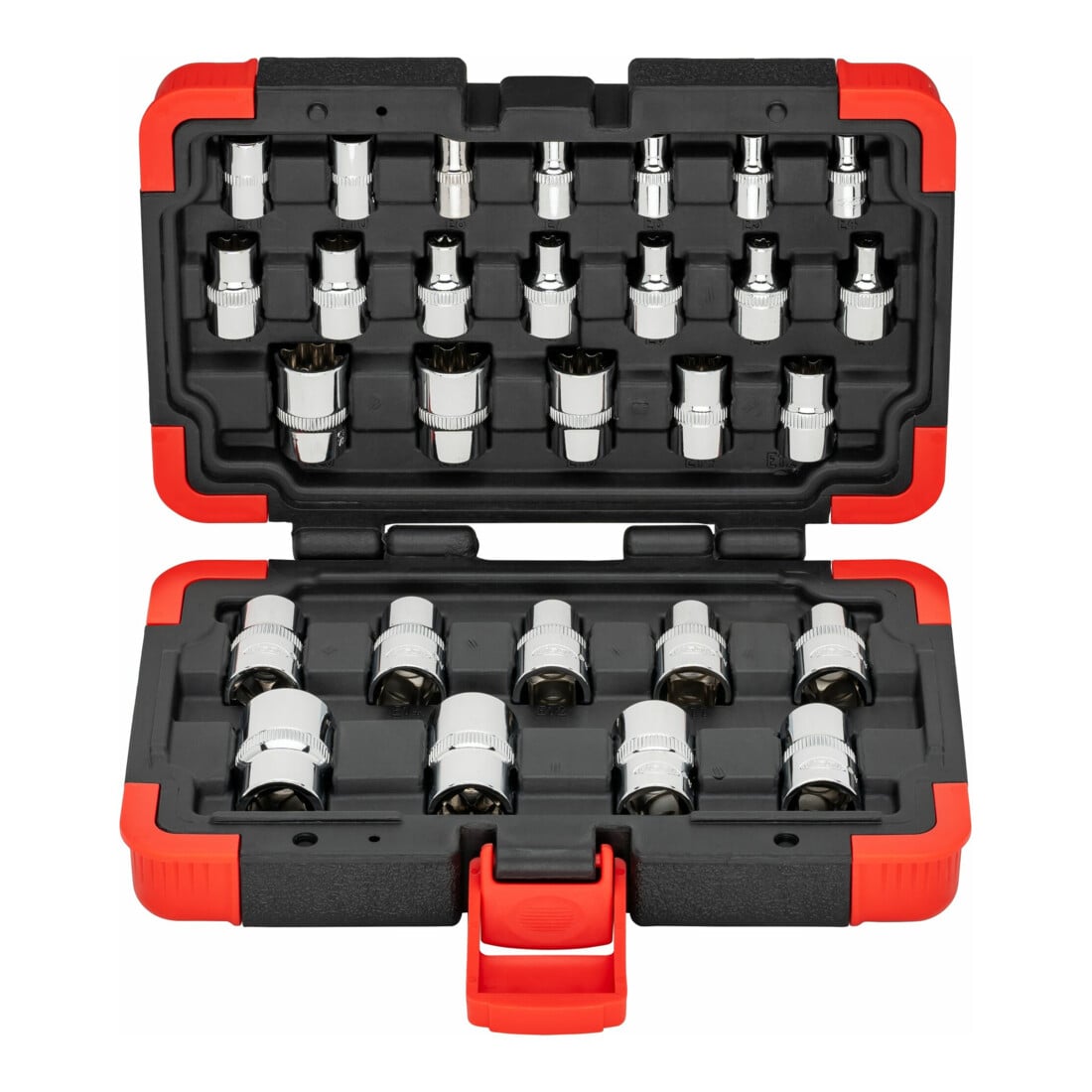 VIGOR T Steckschlüsseleinsatz Satz, V2687N, 1/4 Zoll (6,3 mm) Vierkant, 3/8 Zoll (10 mm) Vierkant, 1/2 Zoll (12,5 mm) Vierkant, 28-teilig, E4 – E24