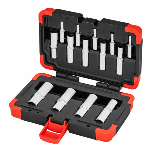 VIGOR T Steckschlüsseleinsatz Satz, V7014, 1/4 Zoll (6,3 mm) Vierkant, 3/8 Zoll (10 mm) Vierkant, 1/2 Zoll (12,5 mm) Vierkant, E Profil, 14-teilig, E4 – E24
