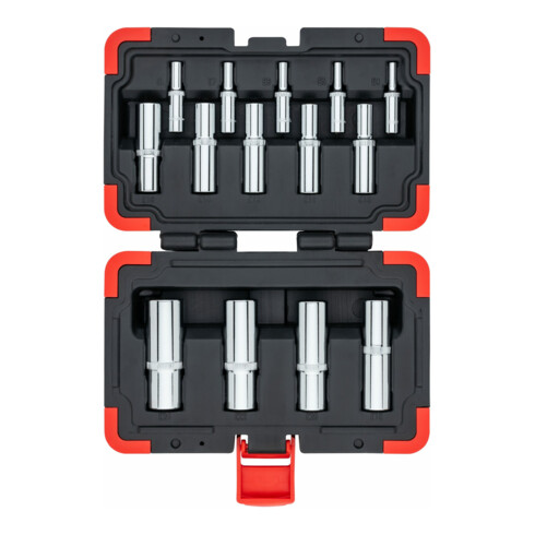 VIGOR T Steckschlüsseleinsatz Satz, V7014, 1/4 Zoll (6,3 mm) Vierkant, 3/8 Zoll (10 mm) Vierkant, 1/2 Zoll (12,5 mm) Vierkant, E Profil, 14-teilig, E4 – E24