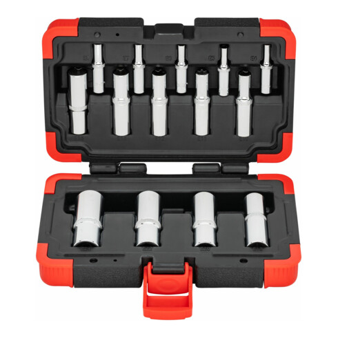 VIGOR T Steckschlüsseleinsatz Satz, V7014, 1/4 Zoll (6,3 mm) Vierkant, 3/8 Zoll (10 mm) Vierkant, 1/2 Zoll (12,5 mm) Vierkant, E Profil, 14-teilig, E4 – E24