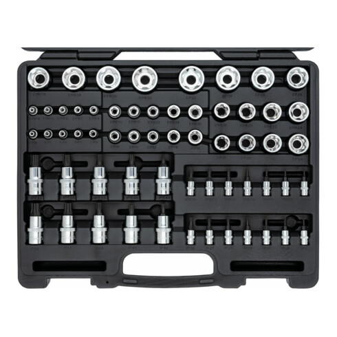 VIGOR T+ Steckschlüsseleinsatz Satz, V7920N, 1/4 Zoll (6,3 mm) Vierkant, 3/8 Zoll (10 mm) Vierkant, 1/2 Zoll (12,5 mm) Vierkant, E+ Profil, T+ Profil, Innen 5-Stern Profil mit Zapfen, E Profil, T Profil, TH Profil, 60-teilig