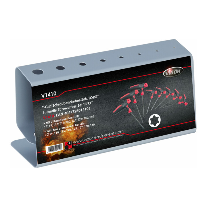 VIGOR Tournevis à poignée en T TX V1410, profil TX interne T9–T40, 8 pièces
