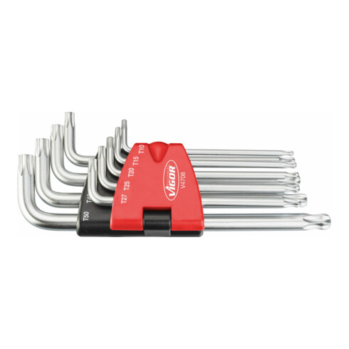 VIGOR TX Winkelschraubendreher Satz V4708 Innen TX Profil T10 T15 T20 T25 T27 T30 T40 T45 T50 9 teilig