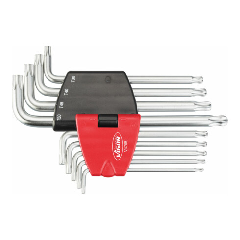 VIGOR TX Winkelschraubendreher Satz V4708 Innen TX Profil T10 T15 T20 T25 T27 T30 T40 T45 T50 9 teilig