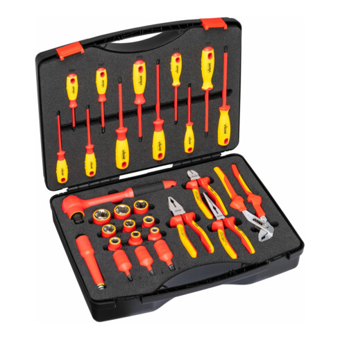 VIGOR VDE Werkzeug Satz, V5632, 1/2 Zoll (12,5 mm) Vierkant, Außen Sechskant Profil, Innen Sechskant Profil, Kreuzschlitz Profil PH, Pozidriv Profil PZ, Schlitz Profil, T Profil, 29-teilig, 5–24, PH0 –PH2, T15 – T30