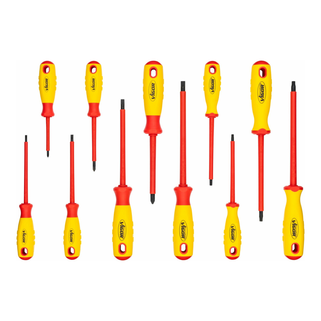 VIGOR VDE Werkzeug Satz, V5632, 1/2 Zoll (12,5 mm) Vierkant, Außen Sechskant Profil, Innen Sechskant Profil, Kreuzschlitz Profil PH, Pozidriv Profil PZ, Schlitz Profil, T Profil, 29-teilig, 5–24, PH0 –PH2, T15 – T30