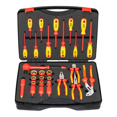 VIGOR VDE Werkzeug Satz, V5632, 1/2 Zoll (12,5 mm) Vierkant, Außen Sechskant Profil, Innen Sechskant Profil, Kreuzschlitz Profil PH, Pozidriv Profil PZ, Schlitz Profil, T Profil, 29-teilig, 5–24, PH0 –PH2, T15 – T30