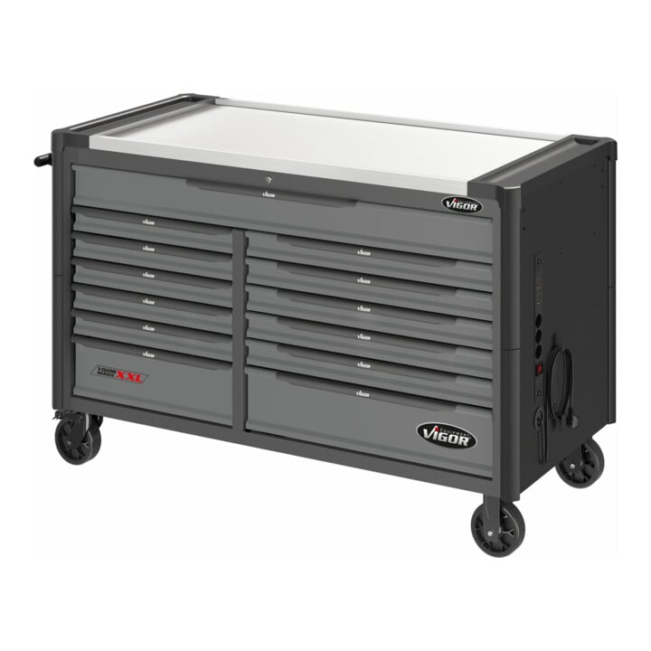 VIGOR Werkstattwagen SeriesXXL, Edelstahl-Arbeitsplatte, leer, V4481-XXL, L x B x H: 1625x 695x 1017 mm