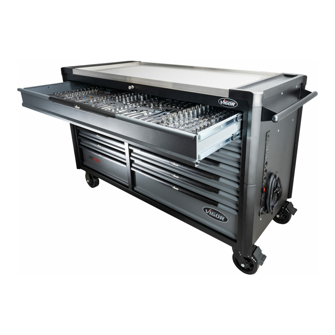 VIGOR Werkstattwagen SeriesXXL, Edelstahl-Arbeitsplatte, leer, V4481-XXL, L x B x H: 1625x 695x 1017 mm