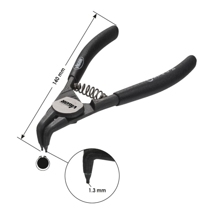 VIGOR Zange für Sicherungsringe, gebogen / Wellen V4430 Gesamtlänge: 140 mm
