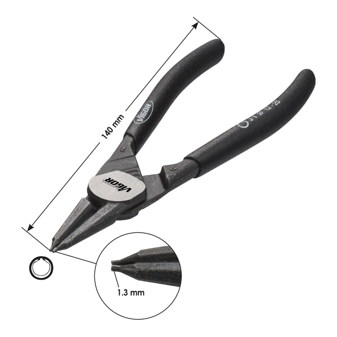 VIGOR Zange für Sicherungsringe, gerade / Bohrung V4427 Gesamtlänge: 140 mm