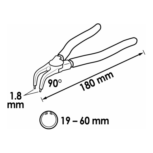 VIGOR Zange abgewinkelt für Sicherungsringe Innensicherung