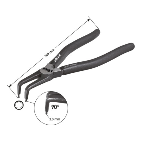 VIGOR Zange abgewinkelt für Sicherungsringe Innensicherung