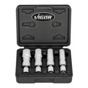 VIGOR Zündkerzen Steckschlüssel Satz, V7002/4, 3/8 Zoll (10 mm) Vierkant, Außen Doppelsechskant Profil, 4-teilig, 14, 16, 18, 20,8-5