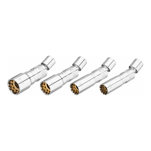 VIGOR Zündkerzen Steckschlüssel Satz, V7002/4, 3/8 Zoll (10 mm) Vierkant, Außen Doppelsechskant Profil, 4-teilig, 14, 16, 18, 20,8