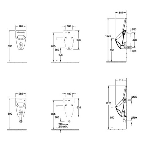 Villeroy & Boch Absaug-Urinal SUBWAY 285 x 530 x 315 mm, für Deckel weiß