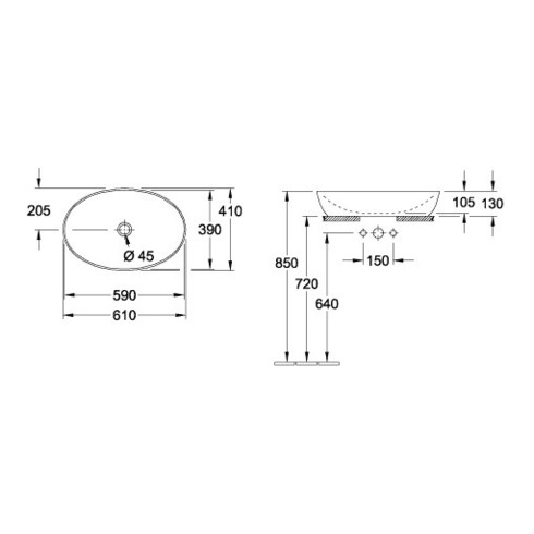 Villeroy & Boch Aufsatzwaschtisch ARTIS 610 x 410 mm, ohne Überlauf weiß