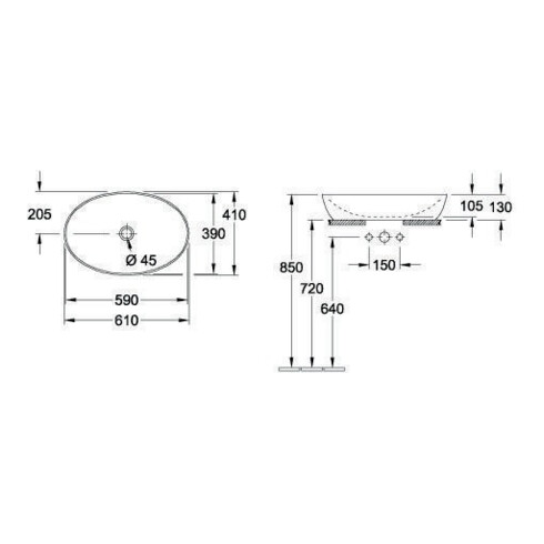 Villeroy & Boch Aufsatzwaschtisch ARTIS 610 x 410 mm, ohne Überlauf weiß