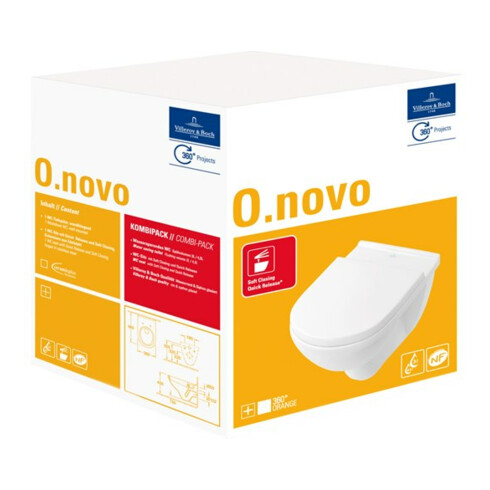 V&B Wand-WC-Combi-Pack O.NOVO mit WC-Sitz 36x56cm, weiß C-plus