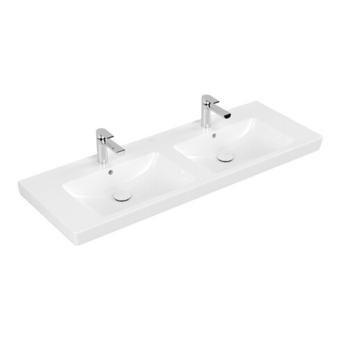 V&B Möbel-Doppelwaschtisch Subway 2.0 130x47cm, 2 Hahnlöcher, Überlauf, weiß