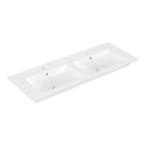 V&B Möbel-Doppelwaschtisch VENTICELLO 130x50cm, 2 HL, mit Überlauf, weiß