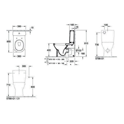 Villeroy & Boch Stand-WC O.NOVO tief, 360 x 650 mm, für Kombination weiß