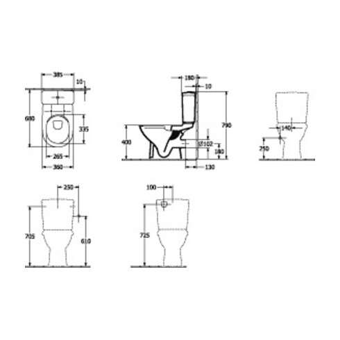 Villeroy & Boch Stand-WC O.NOVO tief, 360 x 670 mm, spülrandlos, DirectFlush weiß
