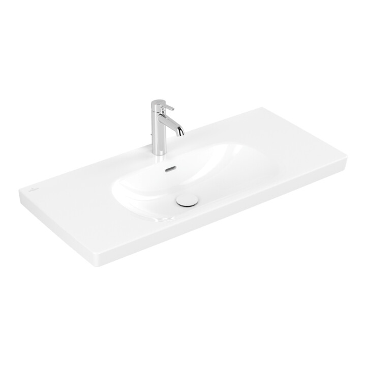 Villeroy & Boch Vasque Skyla 100 x 46 cm blanc alpin avec trop-plein à gauche et droite, trou robinetterie
